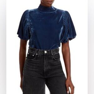 Free People Navy Velvet Blouse